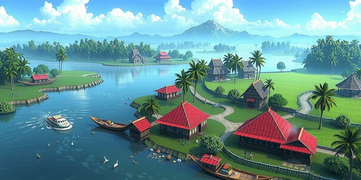 Assam Attackers game world showing Brahmaputra river and traditional Assamese villages